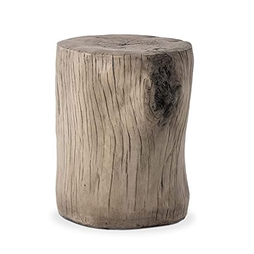 COSIEST Outdoor Antique Gray End Table Faux Wood, Hand-Painted Wood Stump Stool, Ottoman or Plant Stand, Deck or Garden