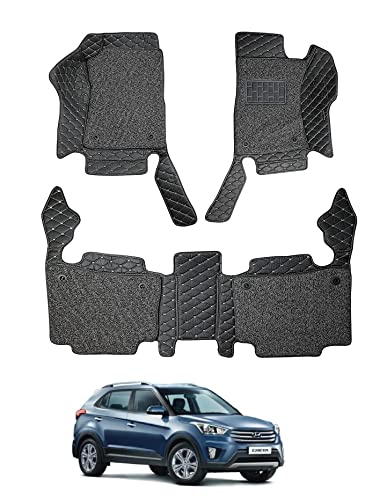 Image of Auto Hub Premium 7D car mat Hyundai Creta (Model: 2015-2019), Luxury Double-Stich 7d Car Floor Mat Complete Set, 100% Waterproof and Washable, Color : Black