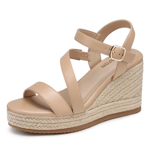 Image of TEMOFON Wedge Sandals for Women Platform: Espadrille Ankle Strap Buckle Wedge - Comfortable Dressy Summer Womens Sandals
