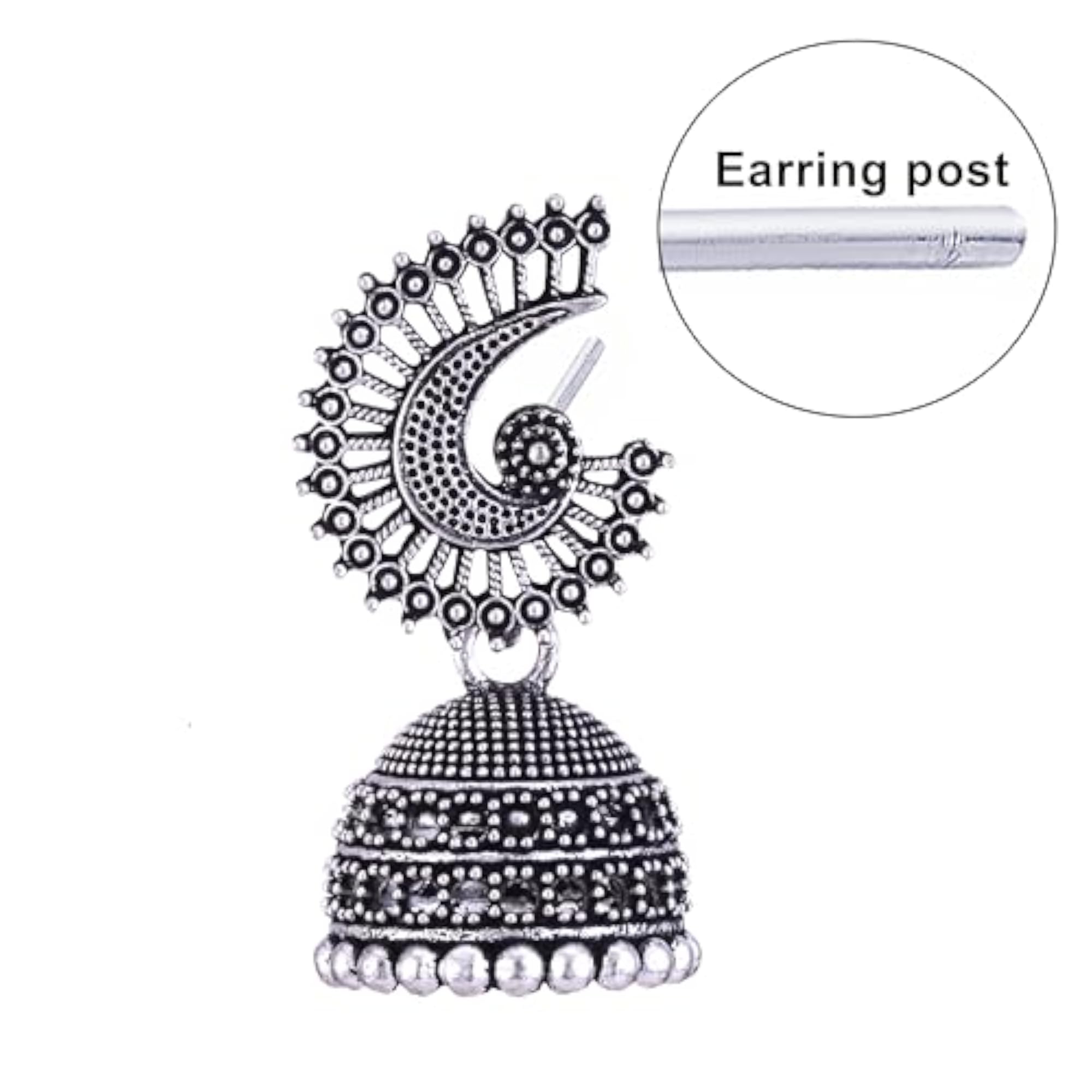 Women's Oxidised Silver Elegant Jhumka Earrings with Pearl Accents