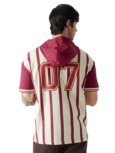 Image of The Souled Store Men's Official Harry Potter: Gryffindor Rugby Set Hooded Oversized Fit T-Shirts