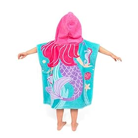 Toddler Hooded Beach Towel Coverup Cape Kids 100% Cotton Soft Quick Dry Absorbent Use for Swim Pool Bath Poncho Towels for 2 to 6 Years Old Children Size 24"x 47" in Full-Length (Fancy Mermai') 41so0ieDhsL. SS280