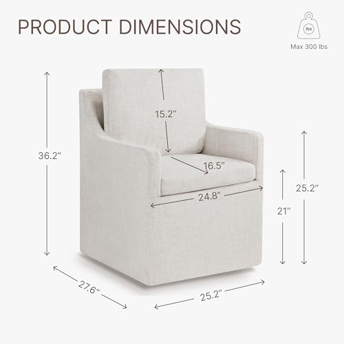 Image of KISLOT Upholstered Dining Chairs Set of 1 with Casters, Light Beige | Modern Rolling Dining Room Arm Chairs with Washable Cover, Hidden Storage Seat, Linen Look Fabric, Padded Kitchen Chairs