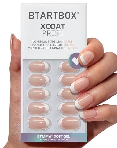 BTArtbox Press On Nails Short - Lamp-Curable Oval White French Ti...