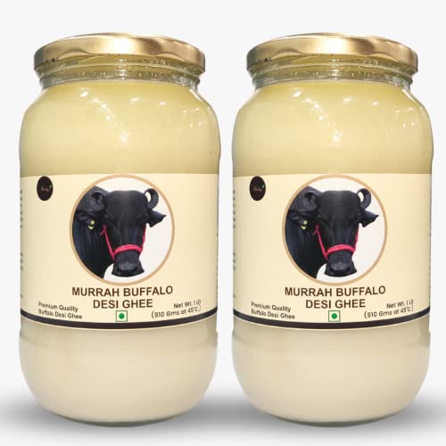 Image of SHAHJI Premium Murrah Buffalo Desi Ghee 1Liter (Pack Of 2) Glass Jar|Made With Bilona Method & Noni Ghee From Grass-Fed Buffalo Milk|Bone Health & Digestion With Lab-Tested|Maa Ke Hath Ka Ghee
