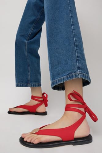 Image of Flat Sandals for Women Strappy Sandals Comfortable Dressy Beach Flip Flop Slides Thong Sandals for Women with Metal Circular