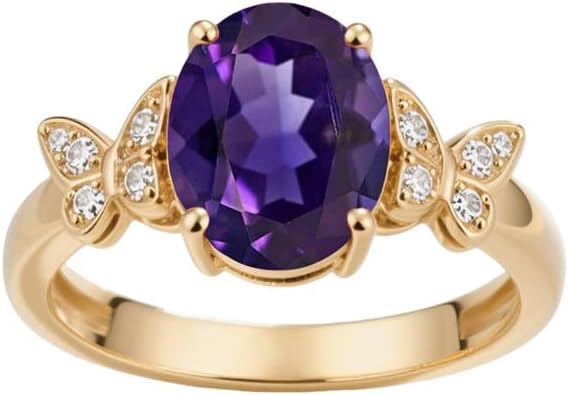 10K 14K 18K Gold Butterfly Gemstone Ring for Women with Moissanites/Diamonds 2 Carat Oval Birthstone Anniversary Statement Rings Size 3-16