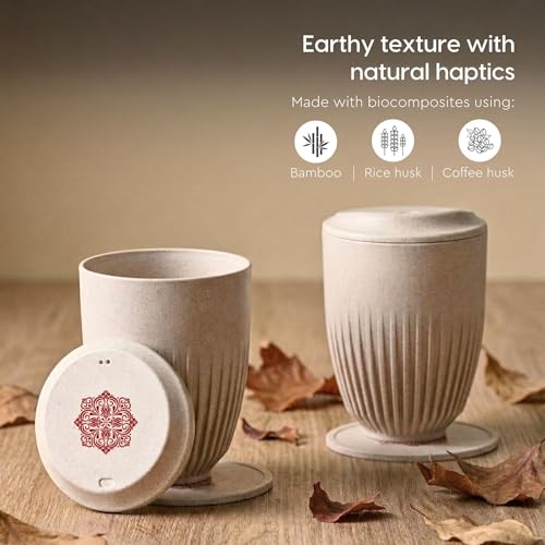 Image of Eha Earth-Friendly Wedding Gifts for Couple | Gifts Made with Rice Husk Biocomposite | Mandala Printed Mug and Coasters Set of 2, Keychain, Loopac Box | 350 ml | Sand Castle