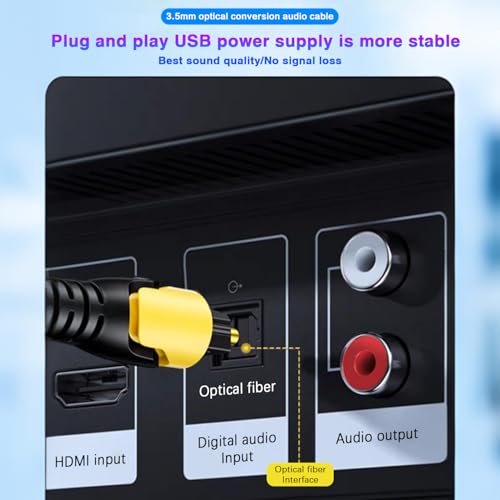 Poyiccot 3.5mm to Optical Audio Cable, Digital Fiber Optical to 3.5mm Jack Stereo Audio Cable with USB Power Cable for TV, Set-top Box, Sound Box, 30cm