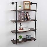 Weven 30" Industrial Pipe Bookshelf Wall Mounted,4 Tier Rustic Floating Shelves,Farmhouse Kitchen Ba
