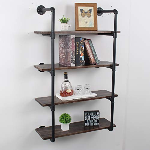 Weven 30" Industrial Pipe Bookshelf Wall Mounted,4 Tier Rustic Floating Shelves,Farmhouse Kitchen Bar Shelving,Home Decor Book Shelves,Diy Bookcase,Hanging Wall Shelves,Black #TOP13