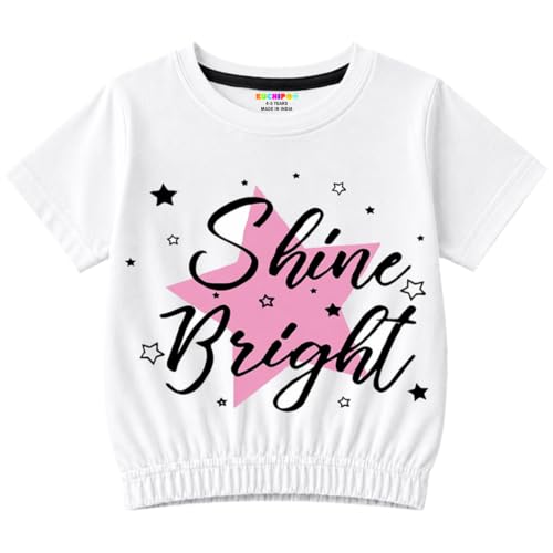 Image of Kuchipoo Girls Cotton Crop Top | Half Sleeve Graphic Printed Summer T-Shirt with Elastic Waist | Soft & Breathable Casual Wear for Kids | Pack of 5