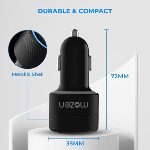 Image of MOZEN by Amkette Drive Max 101W Car Charger Type C 65W + USB-A 36W Dual Port Fast Car Charger, ABS Build with Metallic Shell with Voltsafe and Smartflux for Mobile, Tablets & Laptops
