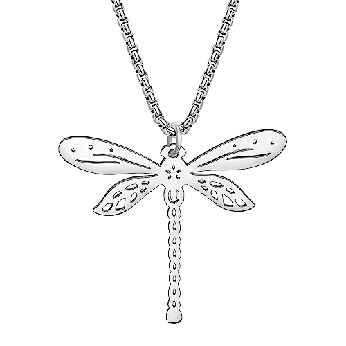 DOWAY Edelstahl Libelle Halskette Anhänger Insekt Libelle Schmuck Geschenke für Damen Mädchen Libellen Stuff Charms (Versilbert F)
