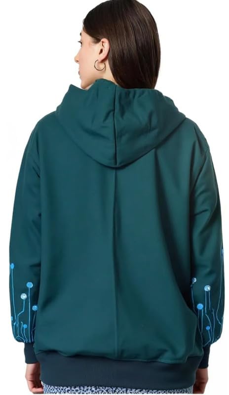Image of Solid Zip-Up Hoodie for Women's | Long Sleeves Hoodie with Print Casual Wear, Green, 3XL