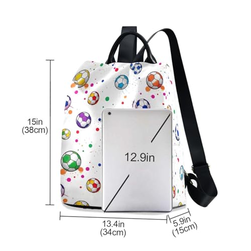 Mochila para mujer linda de moda con estampado fútbol y pompón 3