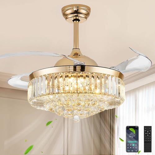 Image of 48'' Crystal Fandelier Ceiling Fan with Light, Gold