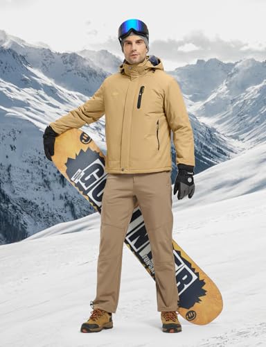 Image of TBMPOY Men's Winter Ski Jacket Waterproof Warm Snow Insulated Coat Fleece Lined Snowboard Hooded Raincoat