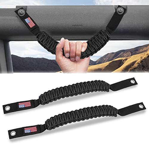 Sixcow 2 Pack For Ford Bronco Roll Bar Grab Handles, Paracord Grips For 2021 2022 2023 Ford Bronco 2 Door / 4 Door, Black #TOP7