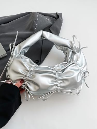 MakeMeChic Women's Bow Crescent Shoulder Bag Top Handle Ruched Y2k Underarm Bags2