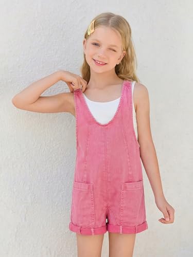 Image of Haloumoning Girls Denim Overall Shorts Kids Summer Adjustable Straps Jumpsuits Jeans Shortalls 5-14 Years