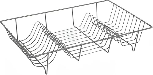 GBS Stainless Steel Dish Drainer Rack for Kitchen Sink, Rustproof Metal Drying Rack with Cutlery Holder & Drip Compact Plate Organizer Dish Rack for Kitchen Counter, Utensil Draining Basket (Grey)