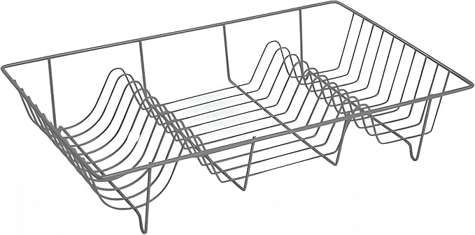 GBS Stainless Steel Dish Drying Rack for Kitchen Counter - Rustproof Metal Dish Drainer Rack - Compact Plate Drainer Rack for Washing Up & Kitchen Drying, Black