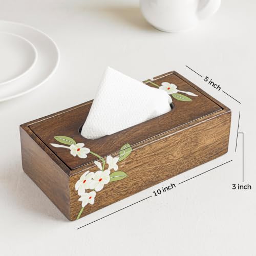 Image of Aurum Crafts Bella Handpainted Wooden Tissue Box Holder | Decorative Napkin Dispenser for Tabletop | Tissue Box for Home Living Room Office Decor