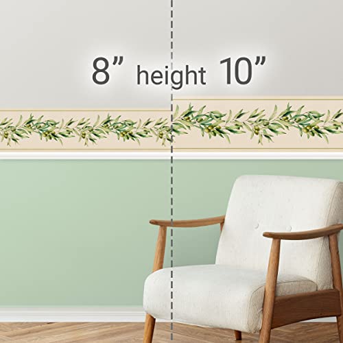 Grace & Gardenia Gb50140 Olive Branch Peel And Stick Wallpaper Border 10In Height X 15Ft Beige Green Designs #TOP4