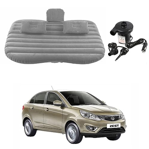 Image of Oshotto Multifunctional Car Travel Bed Mattress with Two Air Pillows, Car Air Pump Compatible with Tata Zest (Grey)