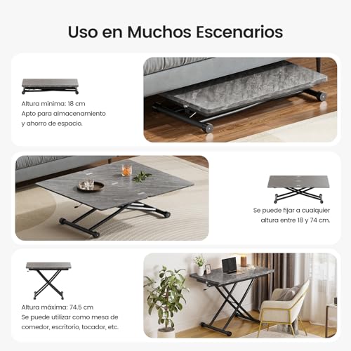 Variante de JEFFORDOUTLET mesas de centro elevables y extensibles Gris