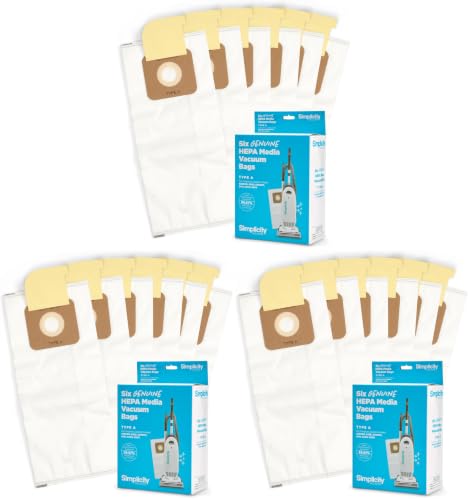 Image of Simplicity Vacuums SAH-6 Certified Hepa Vacuum Replacement Bags, Fits with S20EZM Allergy Upright Vacuum Cleaner, Symmetry and 6 Series, Type A Bags, 18-pack Set