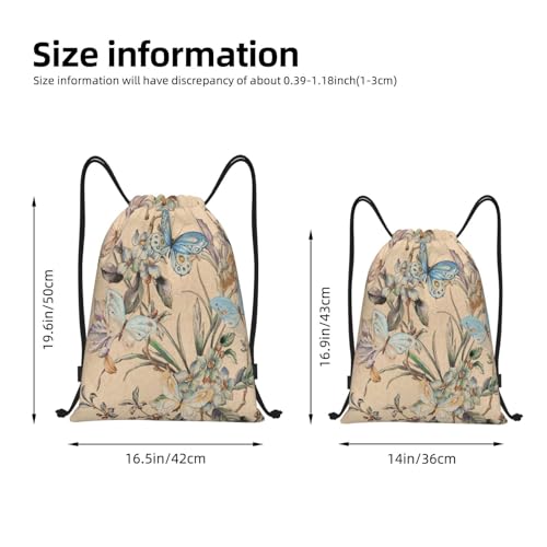 Drawstring Bag Vintage Butterfly Flower Bird Drawstring Backpack Gym Sport Sack String Bag Waterproof Swimming Bag Beach Sackpack,Small Yoga Bag For Men Women2