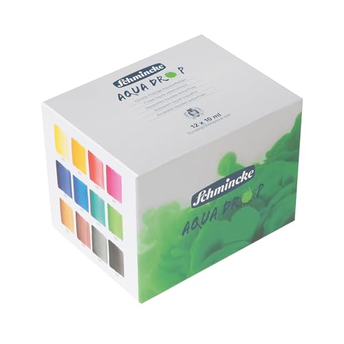 Schmincke - AQUA DROP, pintura de acuarela líquida altamente resistente a la luz, 12 x 10 ml, tamaño especial, 78 704 097, juego para pintura de acuarela, caligrafía, letras a mano, aerógrafo
