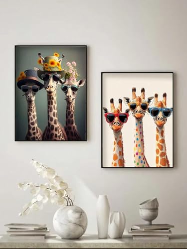 Art mural animalier unique toile girafe colorée avec cadre
