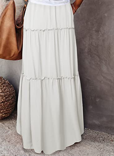 Image of Happy Sailed Womens Floral Print Boho Maxi Skirt Elastic High Waist Pleated Ruffle Flowy Long Skirts S-XL