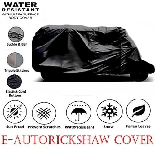 Image of Auto Rickshaw Cover Waterproof | Full Size Weatherproof 3-Wheeler Cover with Elastic Fit & Triple Stitching | Dust, Sun, Rain Protection for Electric & Petrol E-Rickshaw (Black)