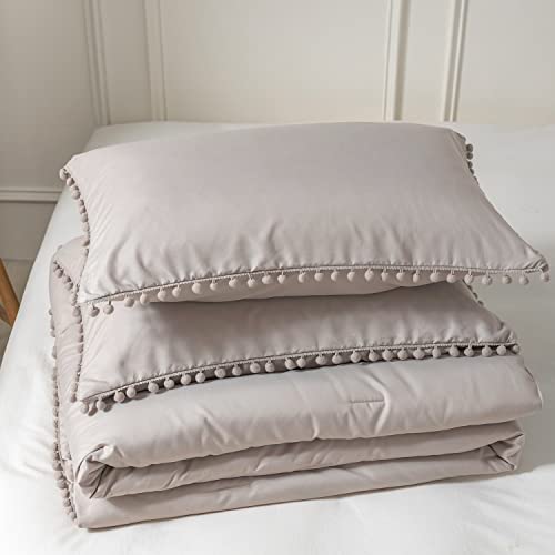 Sleepbella Khaki King Size Comforter Set, Ball Pom Fringe Design, Ultra Soft Microfiber Bedding Comforter Sets 5 Pcs (1 Boho Comforter, 2 Ball Pom Pillow Shams, 2 Pillow Cases) #TOP3