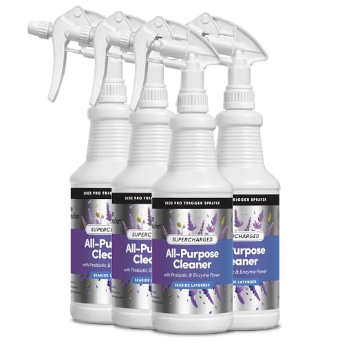 Image of Clean Revolution SuperCharged All Purpose Cleaner Refill with Smart Probiotic + Enzyme Complex, Multi-Surface Kitchen Bathroom & Floor Cleaner, Seaside Lavender, 32 Fl Oz (Pack of 4)