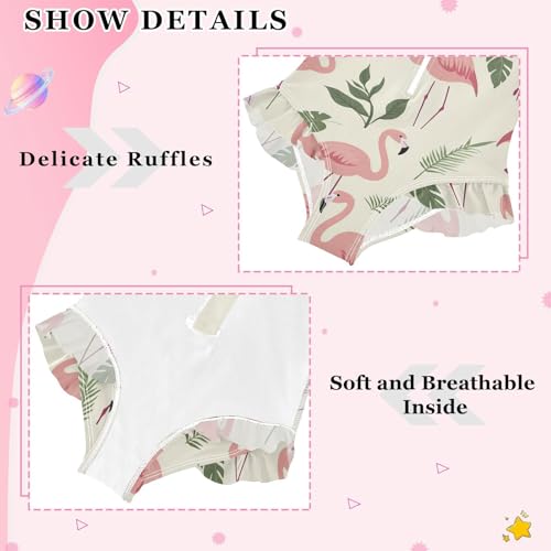 Girls One Piece Swimsuits Long Sleeve Swimsuit Zipper Bathing Suits Flamingo Palm Leaves Tropical4