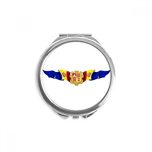Miroir de poche Andorre drapeau national rond portable 2,6x2,4 pouces