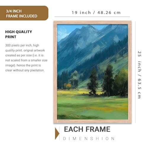 Image of kotart Abstract Nature Art Framed Paintings | Big Aesthetic Mountains View Painting | Vastu Frames for Bedroom Living Room Wall Decor Set Of 3 (19X25 inch)
