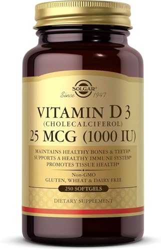 Solgar Vitamin D3 1000 IU (25 µg) Softgels - Pack of 250 - Healthy Bones and Teeth - Supports Immunity and Muscle Function - Gluten Free