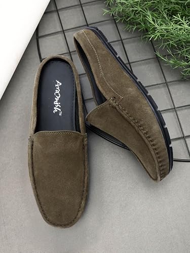 Image of ARAMISH Suede Half Loafers for Men | Men's Open Loafer Shoes