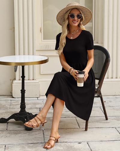 Image of COSSEN Women's 2026 Summer Midi Dress Crew Neck Short Sleeve