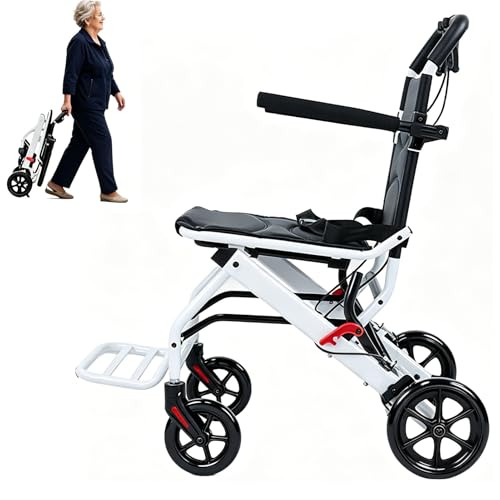 Image of Transport Wheelchair Lightweight Foldable(13.66lbs), Aluminum Transport Chair, Portable Wheelchairs with 16 Inches Seat Width, 8 inch Rear Tires, Handbrake