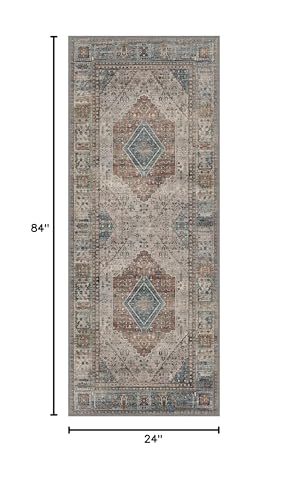 GENIMO 2x7 Non Slip Hallway Runner Rug, Machine Washable, Thin & Low Pile Lightweight for Kitchen, Laundry, Entryway, Bedroom & Living Room, Blue Gray