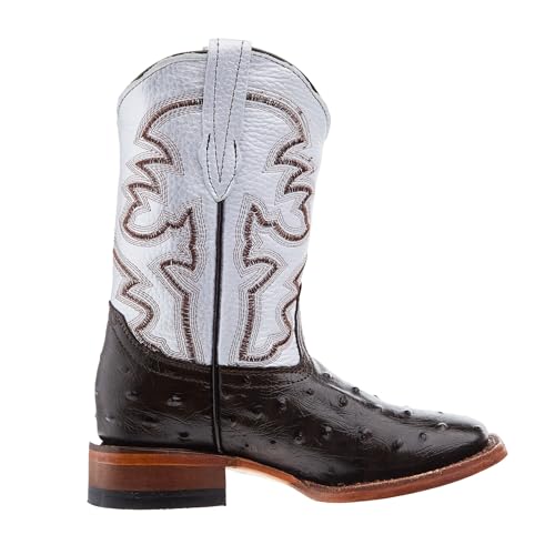 Brown Ostrich Print Square Toe Boots4