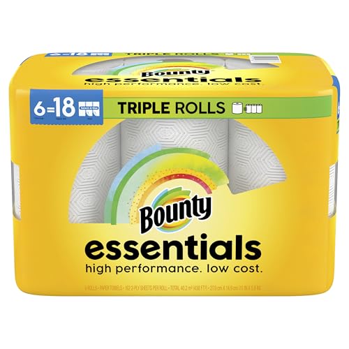 Bounty Essentials Select-A-Size Paper Towels, White, 6 Triple Rolls = 18 Regular Rolls