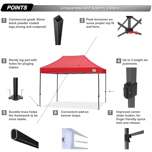 Image of ABCCANOPY Patio Pop Up Canopy Tent 8x12 Commercial-Series (Red)